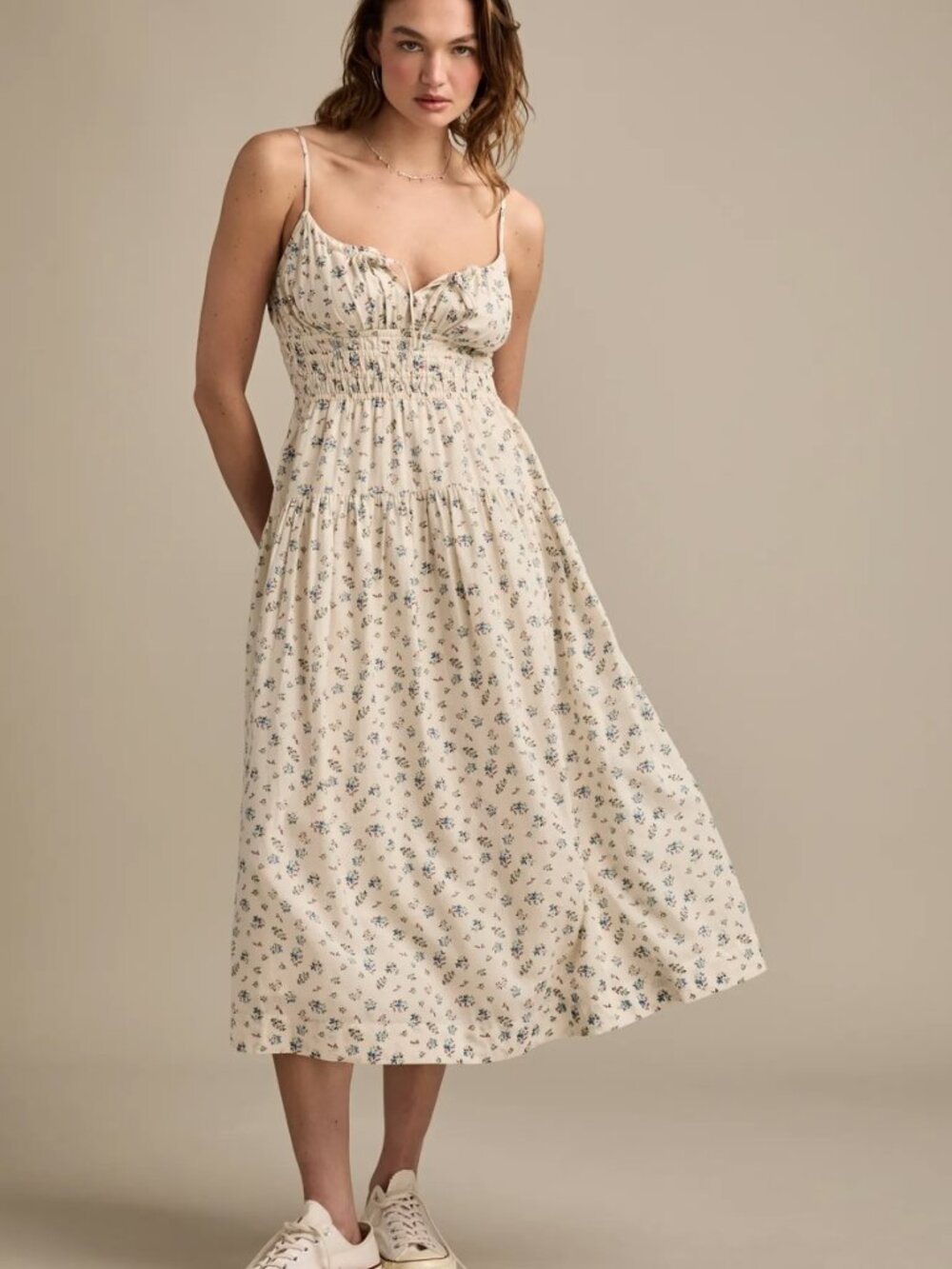 Lucky Brand Tan Floral Dress XL